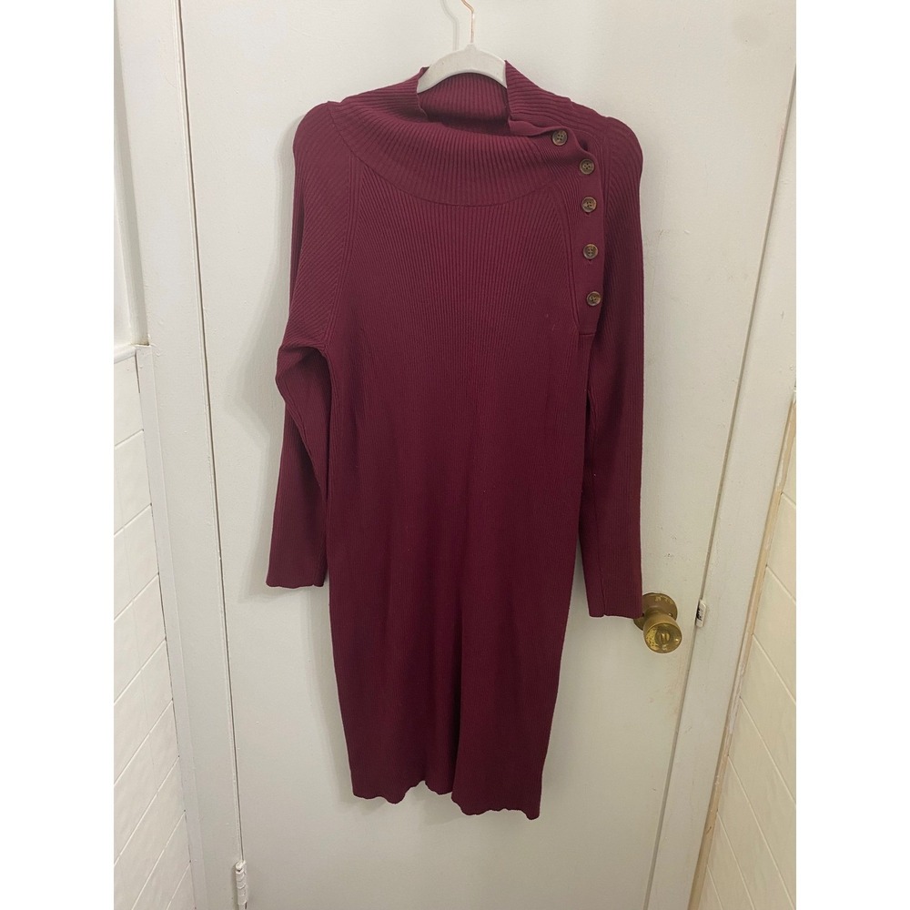 Isabel Maternity Ingrid & Isabel Burgundy Ribbed Cowl Neck Sweater Dress Small